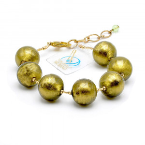 Ball verde khaki - bracciale palla verde khaki in autentico vetro di murano sfera verde kaki