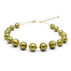 Ball green khaki - khaki green murano glass necklace jewel genuine murano glass of venice