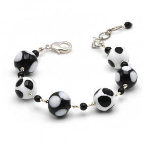  bal polka dot zwart en wit - de armband is zwart erwten in originele murano glas uit venetië