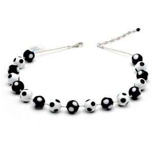 Ball white black polka dots - black murano glass necklace polka dots in the genuine murano glass of venice