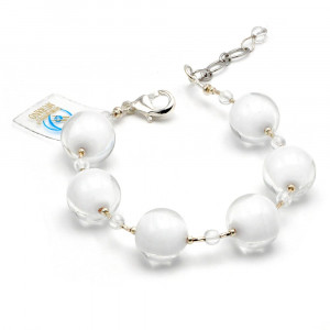 White crystal ball - white genuine murano glass bracelet