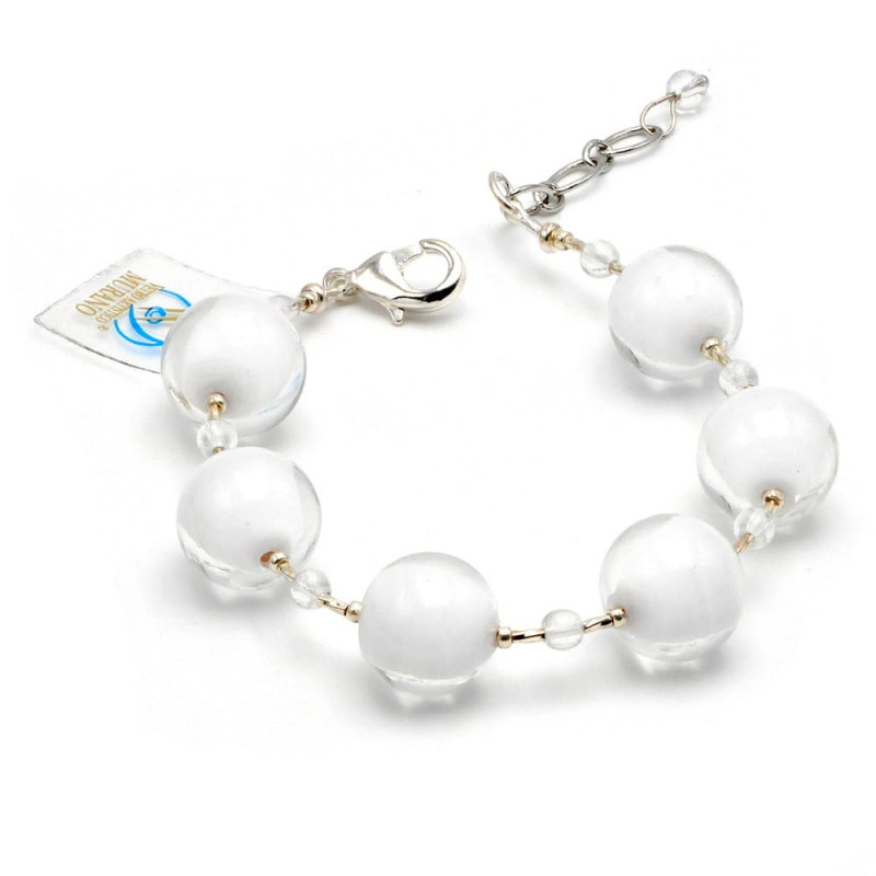 Pulsera blanca de cristal de murano de venecia