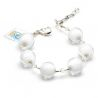White chrystal ball - white murano glass bracelet