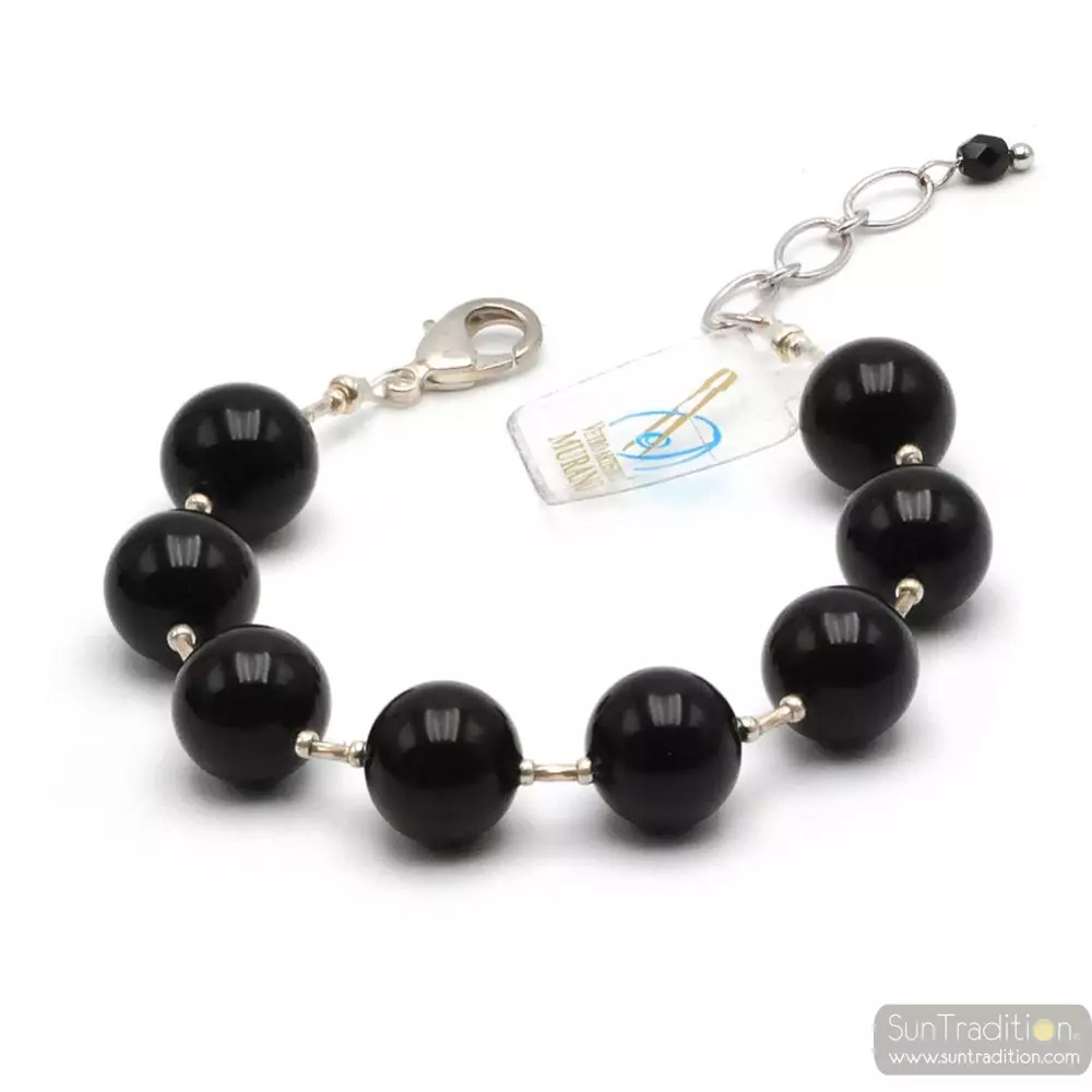Ball black - black murano glass bracelet from venice