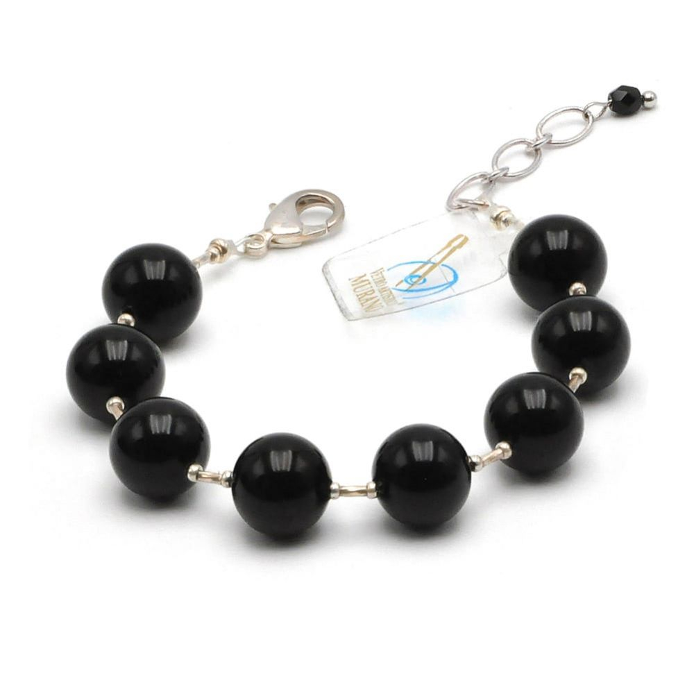 Ball noir - Bracelet noir en veritable verre de murano de venise