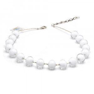 Ball blanc - collier blanc en veritable verre de murano de venise