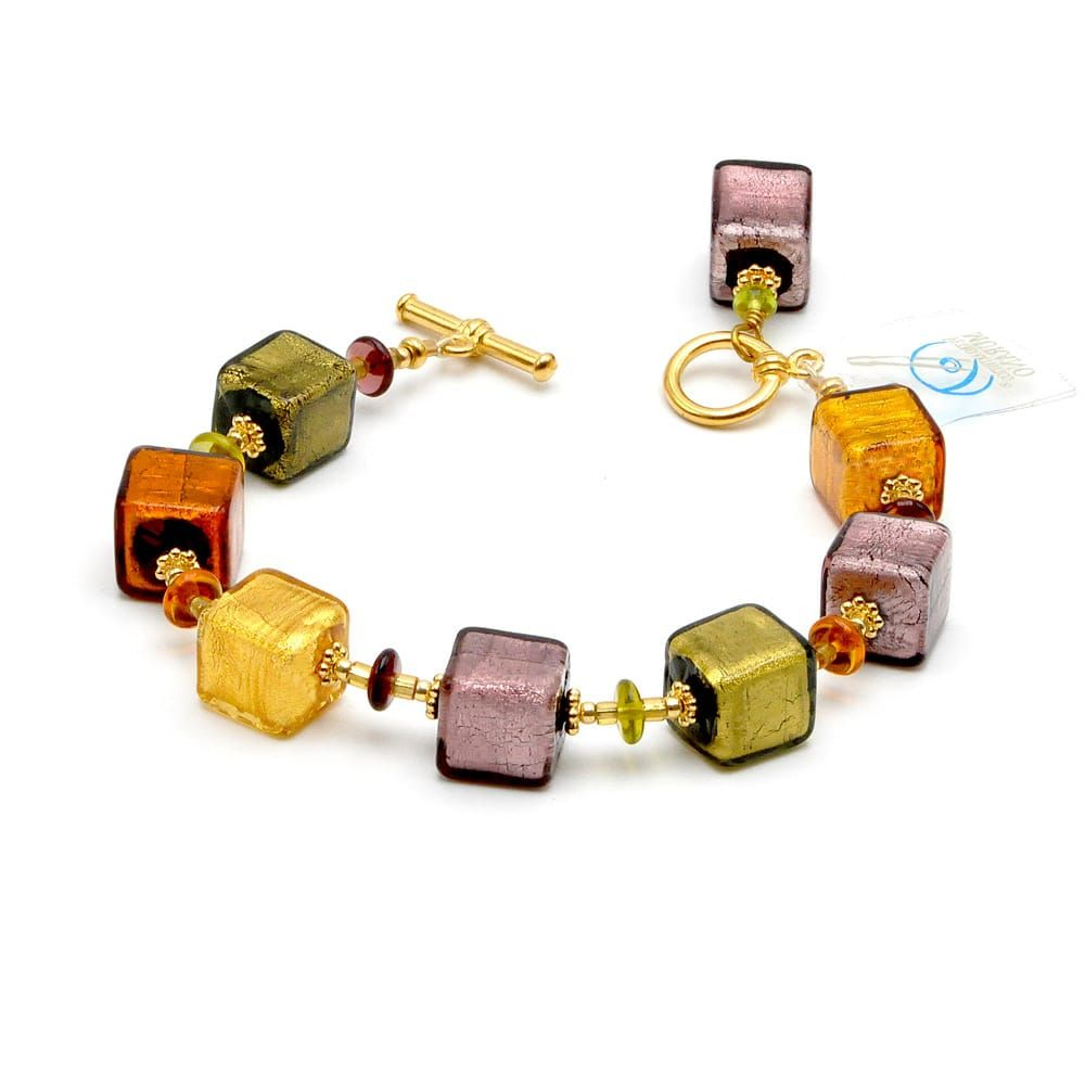 Bernsteinfarben gold und lila murano glas armband