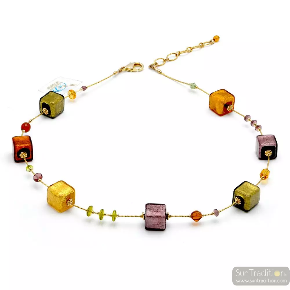 America amber - amber gold and parma murano glass necklace