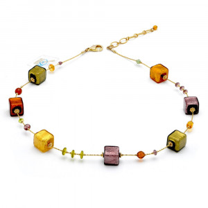 Kette bernsteinfarben gold und lila aus murano glas