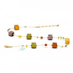 Necklace genuine murano glass amber gold and parma