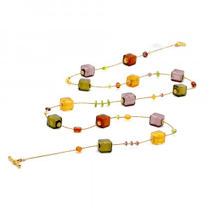 Amerika ketting lang amber en goud, en parma echt murano glas