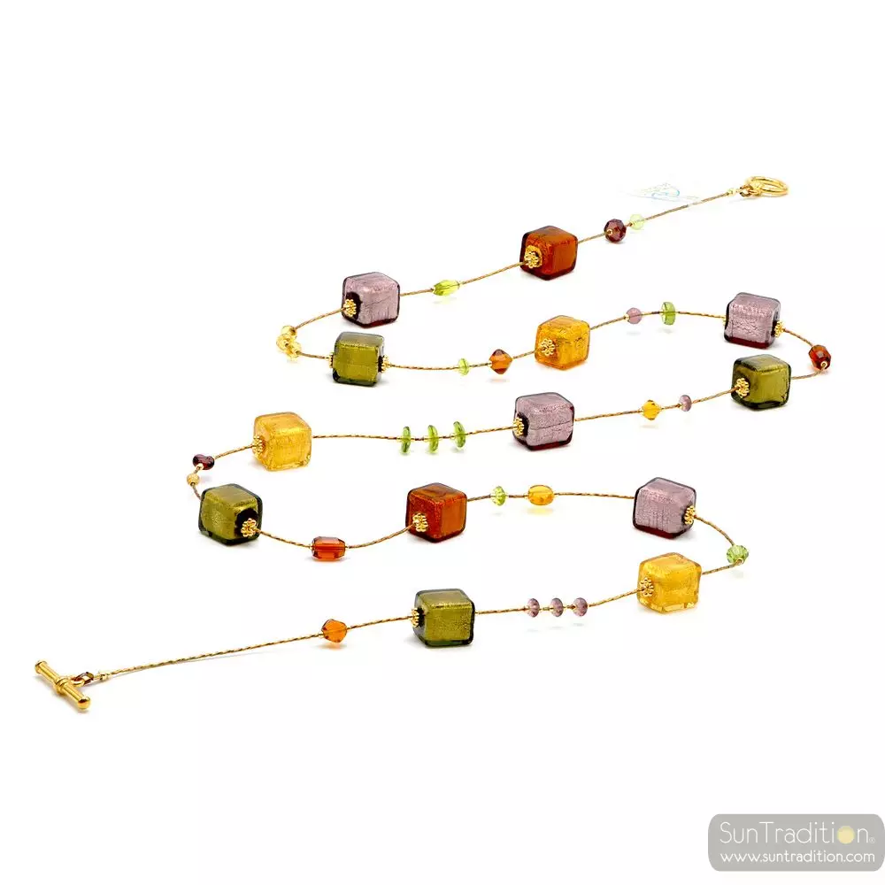 America amber long - long gold and parma murano glass necklace