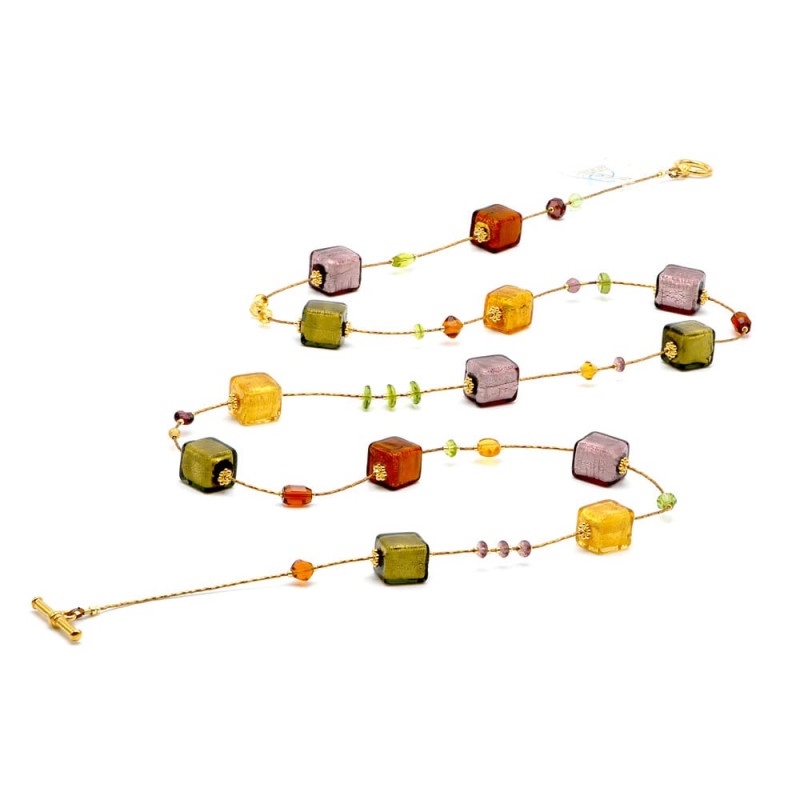 Lange ketting lang amber en goud, en parma echt murano glas