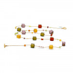 Long gold and parma murano glass necklace 