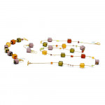 Sieraden set ketting lang amber en goud, en parma echt murano glas