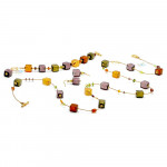 Sieraden set ketting lang amber en goud, en parma murano glas