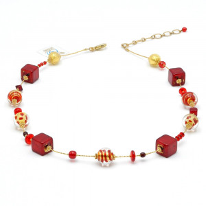 Mix rouge - collier rouge en or veritable verre de murano