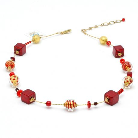 Mix rood - rode halsband goud originele murano glas