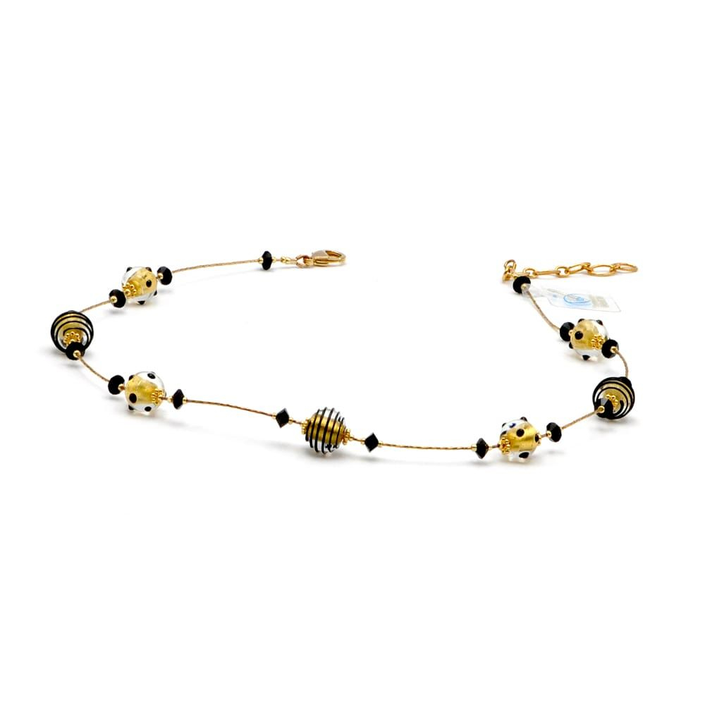 Jojo mini-zwart-goud - goud ketting originele murano glas