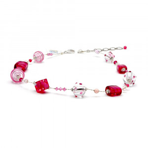 Colar de cristal murano prata e rosa de veneza