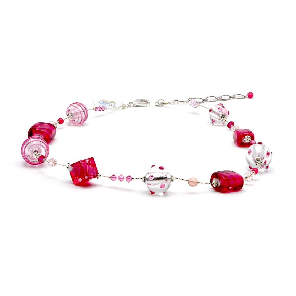 Jojo steg och silver - halsband rosa äkta murano glas