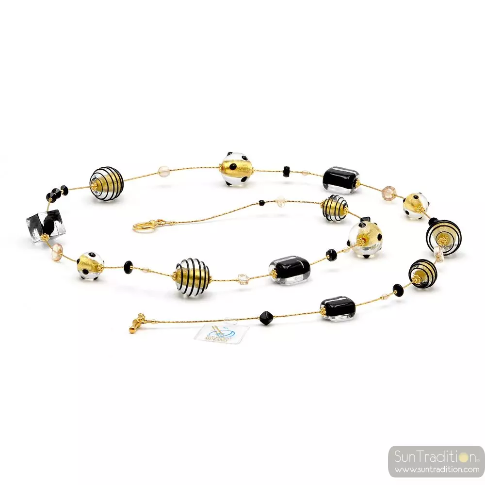 Jojo black and gold long - long gold murano glass necklace genuine murano glass