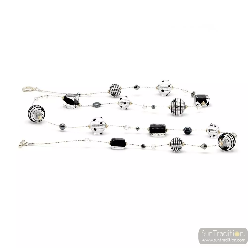 Jojo black and silver long - long silver murano glass necklace genuine murano glass