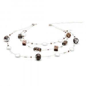 Fenicio chic argent long 3 rangs - collier argent Aventurine en verre de murano bariole marron