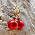 Ball rouge - boucles d'oreilles rouge bijoux en veritable verre de murano de venise