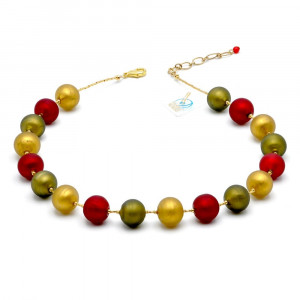 Ball satin rouge - collier rouge en veritable verre de murano