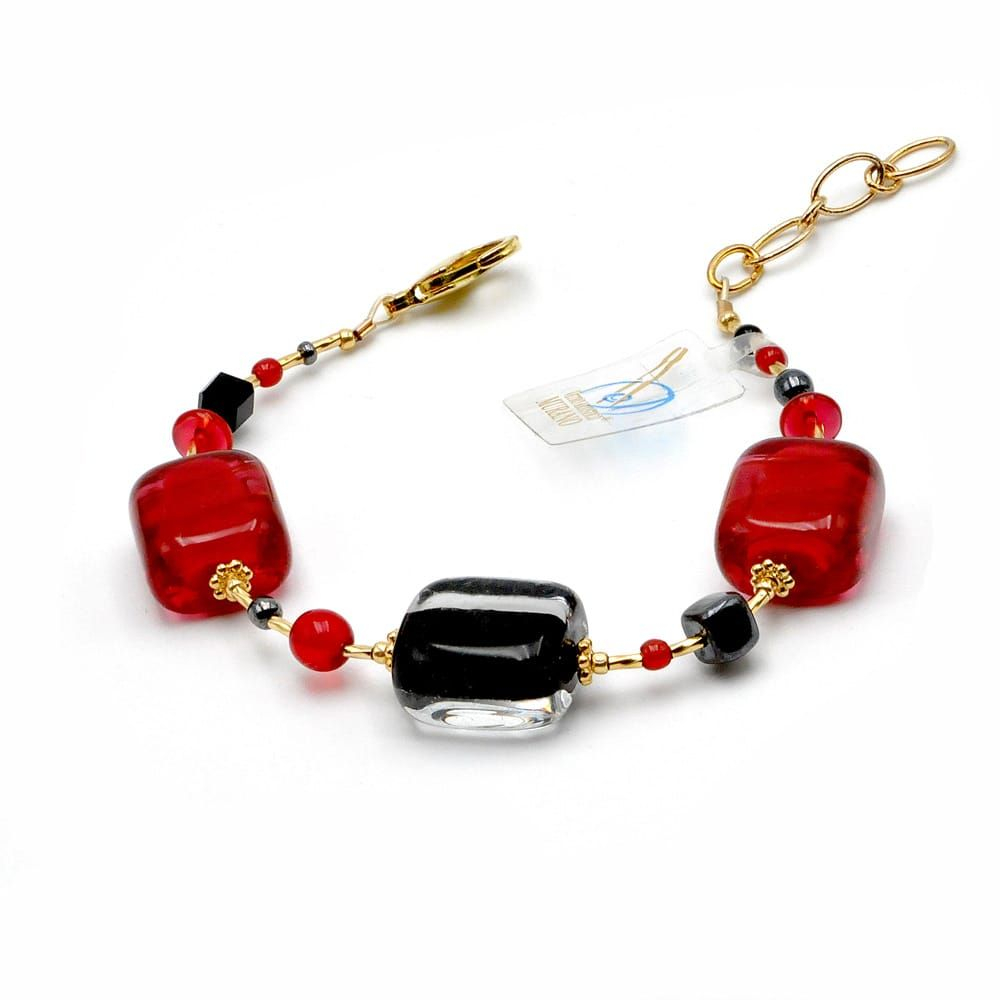 Schissa rouge et noir - bracelet murano rouge et noir en veritable verre de venise