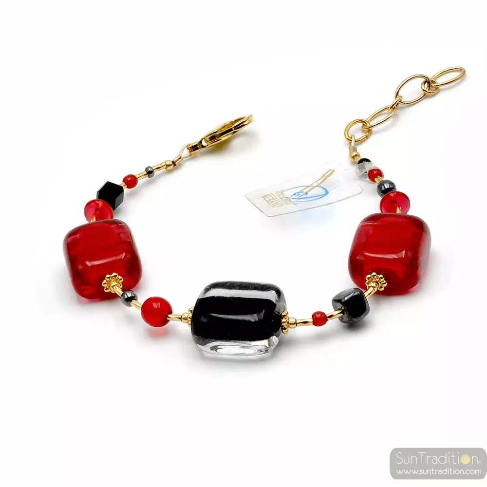 Schissa red - red and black murano glass bracelet venitian jewel