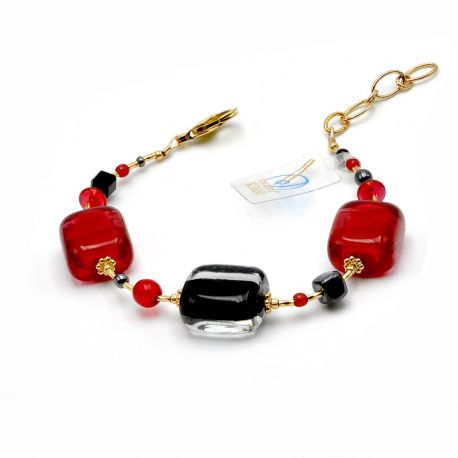 Red and black murano glass bracelet