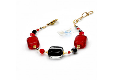 Rannekoru, muranon lasia, murano red