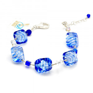 Sasso rigadin blauw - armband blauw zilver echte glazen murano in venetië