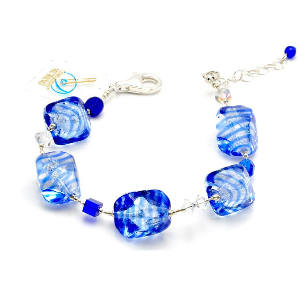 Sasso rigadin bleu - bracelet bleu en argent veritable verre de murano venise