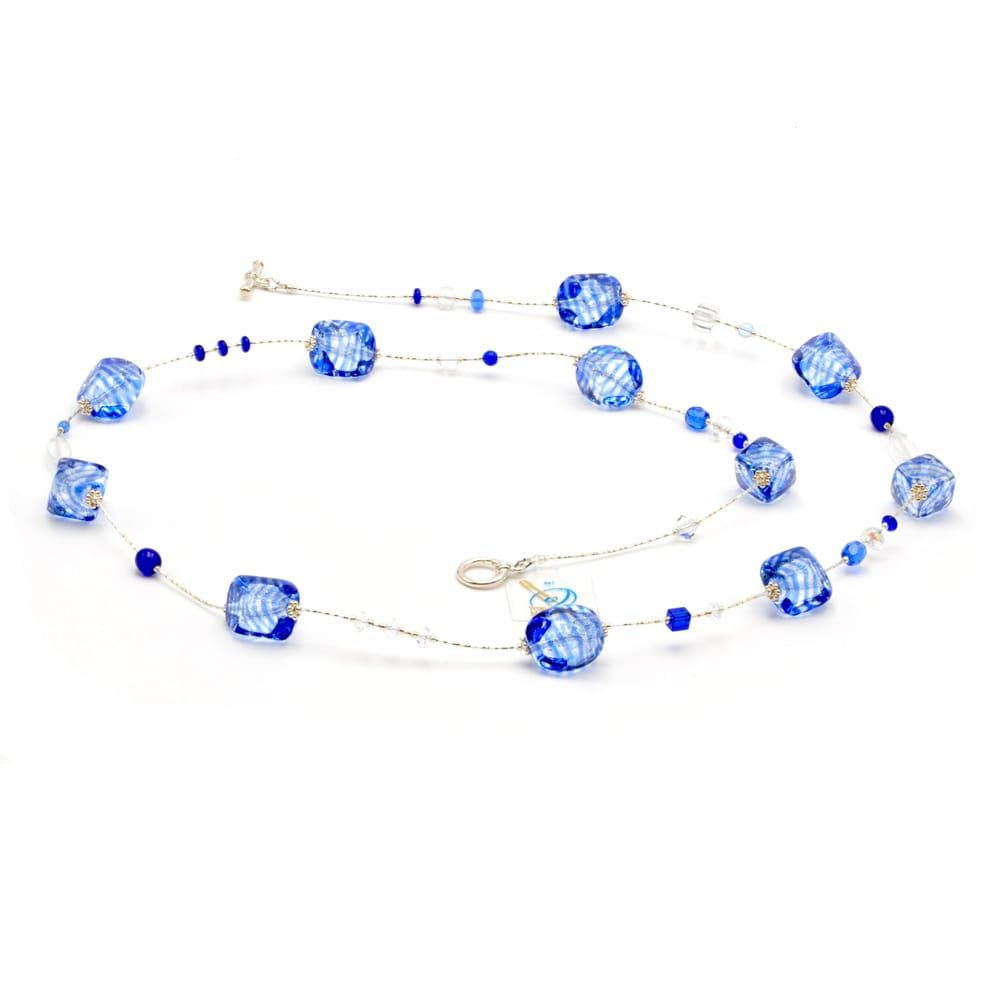 Sasso rigadin bleu long - sautoir collier bleu long en veritable verre de murano venise