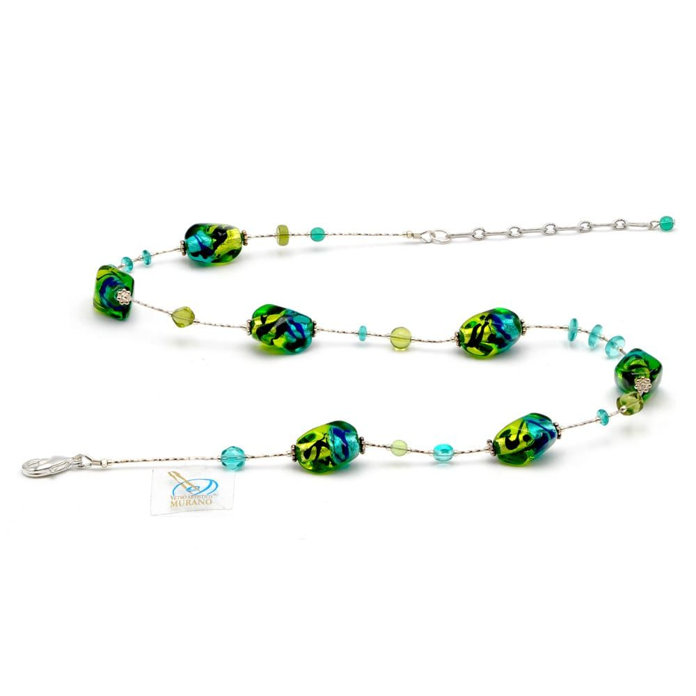 Sasso tvåfärgad grön - halsband i murano glas-grön och blå