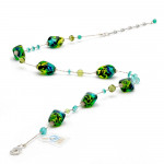 Colar de cristal murano verde e azul de veneza