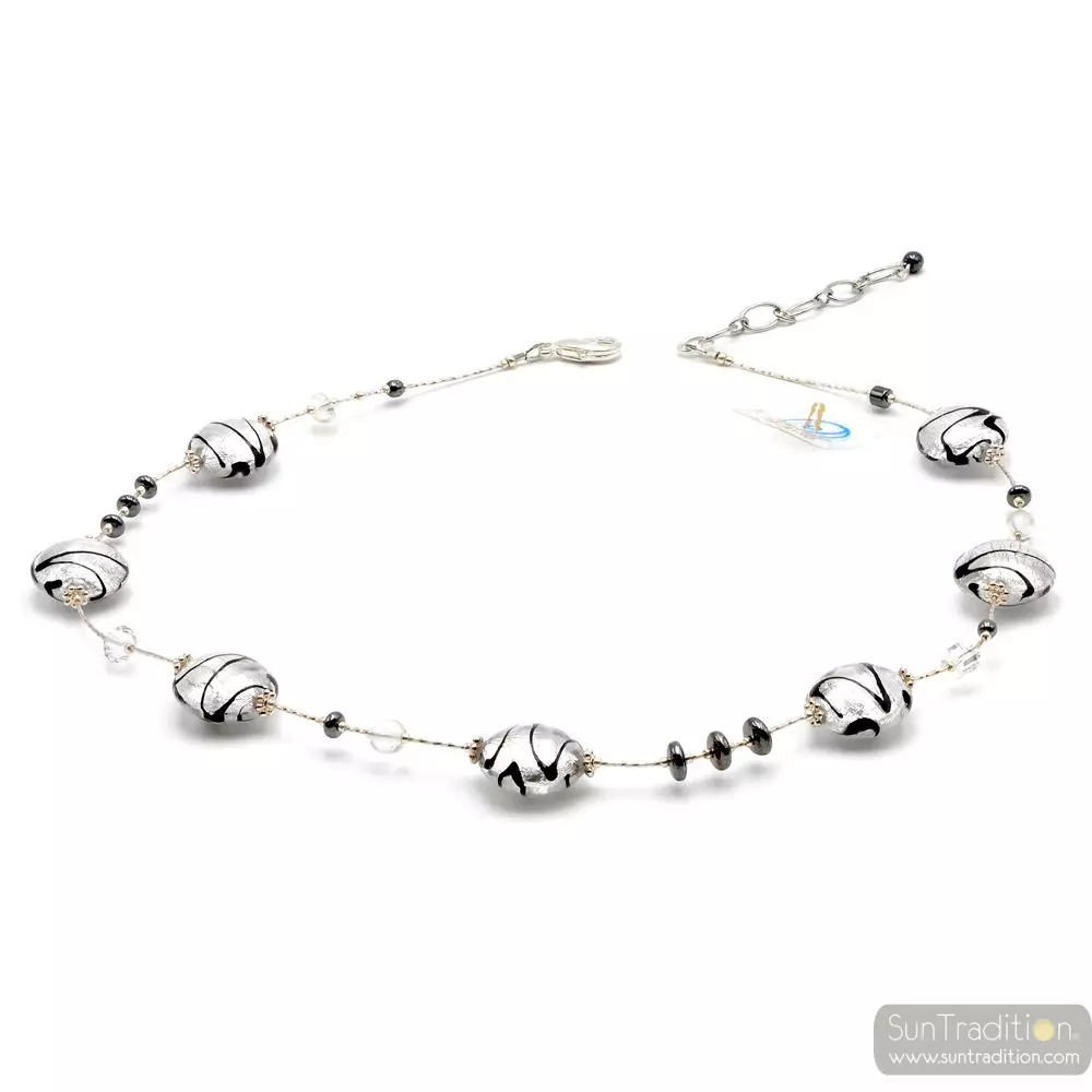 Charly silver - silver murano glass necklace genuine murano glass of venice