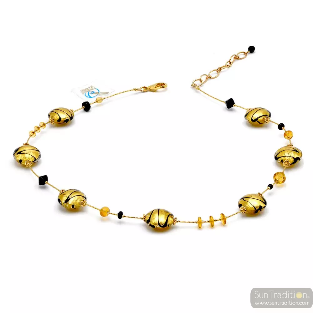 Charly gold - gold murano glass necklace genuine murano glass of venice