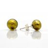 Golden darl green crystal earrings round button nail genuine murano glass of venice