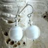 White ball earrings genuine venice murano glass