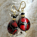 Boucles d'oreilles rouge bijou en veritable verre de murano de venise