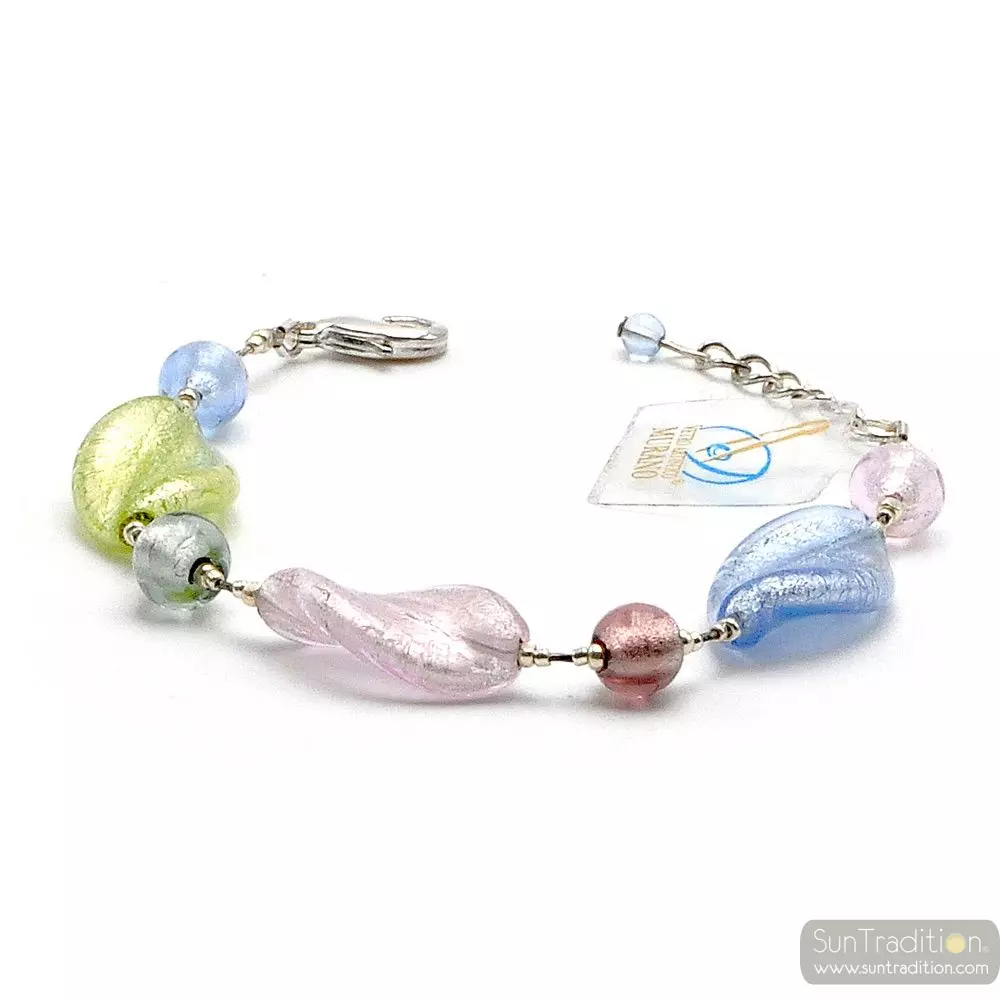 Chlorophylle silver - multicolour silver murano glass bracelet