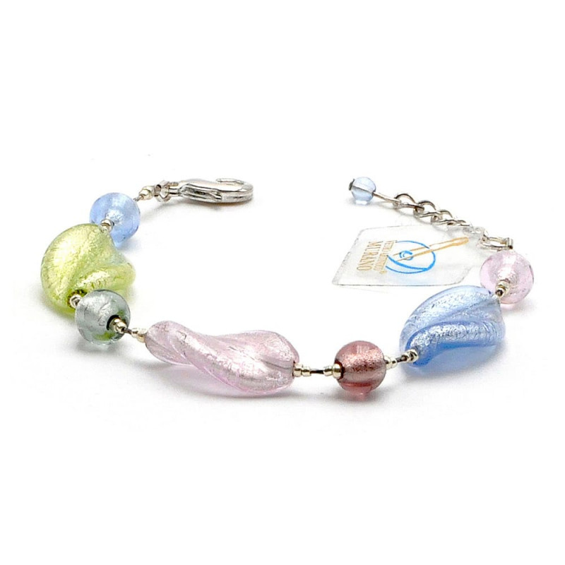 Pulsera de plata y cristal de murano verdadero de venecia