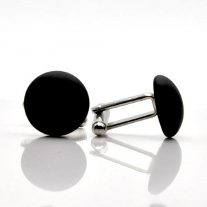 Round black satin - black murano glass cufflinks in real venitian glass