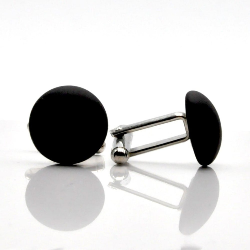 Round black satin glass cufflinks in real murano glass venice