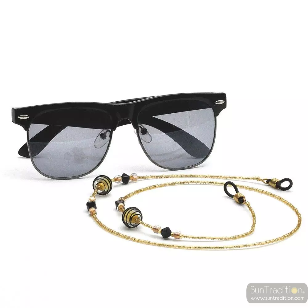 Cordon de lunettes perles en verre de murano jo-jo noir et or