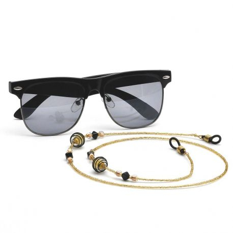 Cordon de lunettes perles en verre de murano noir et or